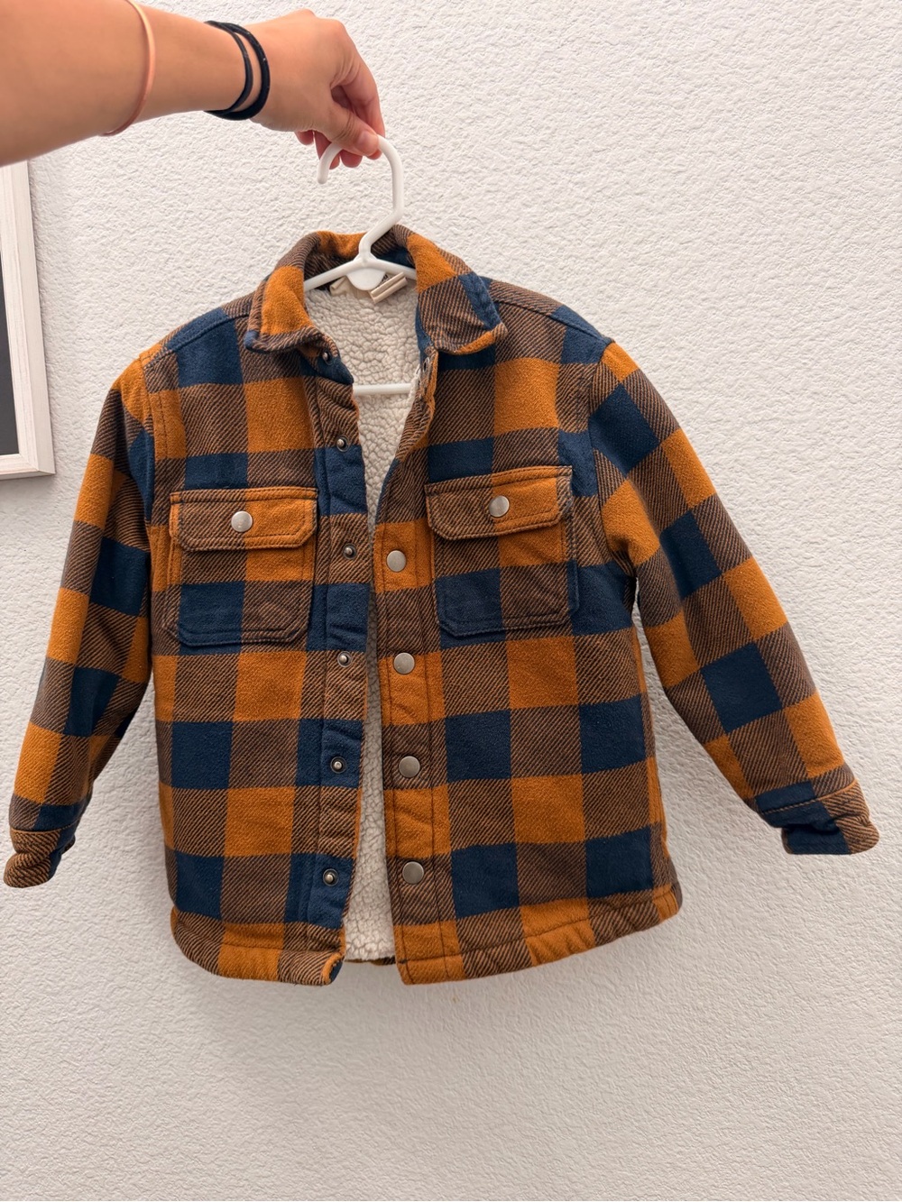 Kids' Plaid Sherpa-Lined Jacket - Burnt Orange & Navy